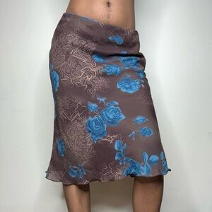 La Belle Brown Floral Midi Skirt